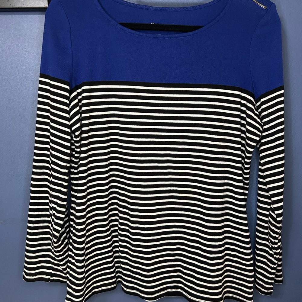 Reitmans Royal Blue and Black Striped Blouse
